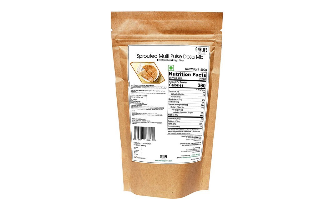 Onelife Organic Sprouted Multi Pulse Dosa Mix    Pack  200 grams